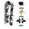 Artificial Black Rose Vine, Halloween Flower Garland with Red Roses and Golden Berries, Black Leaves Garland, Hanging Floral Garland for Halloween Home Wall Decorations,5.9 Ft (2pcs) view 2