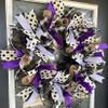 Beautiful Purple Lavender Black Polka Dot Halloween/Fall Front Door Wreath, Porch Patio Yard Prop, Indoor Outdoor Decoration, Handmade Fall Home Decor view 2