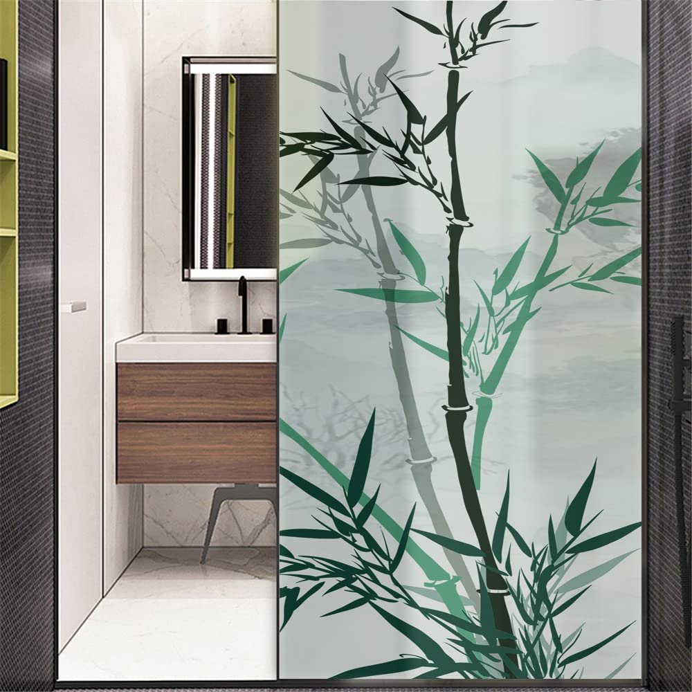 Xijier Window Privacy Film Bamboo Pattern K Decorative Frosted Glass Door No Glue Static Cling Window Sticker 50x180cm(19.7"x70.9")