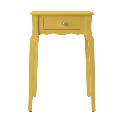 Aesthetic Yellow Nightstand with Drawer 24'' H X 15.75'' W X 19'' D Size, Leggy Design, Stylish Scalloped Skirt, Nickel Knob-Adorned Drawer | All Season Pretty Solid Lemon Shade, Highly Durable