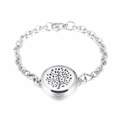 SHEIL Life Tree Essential Oil Diffuser Locket Bracelet Stainless Steel Aromatherapy Perfume Bangle&Bracelet Women&Men
