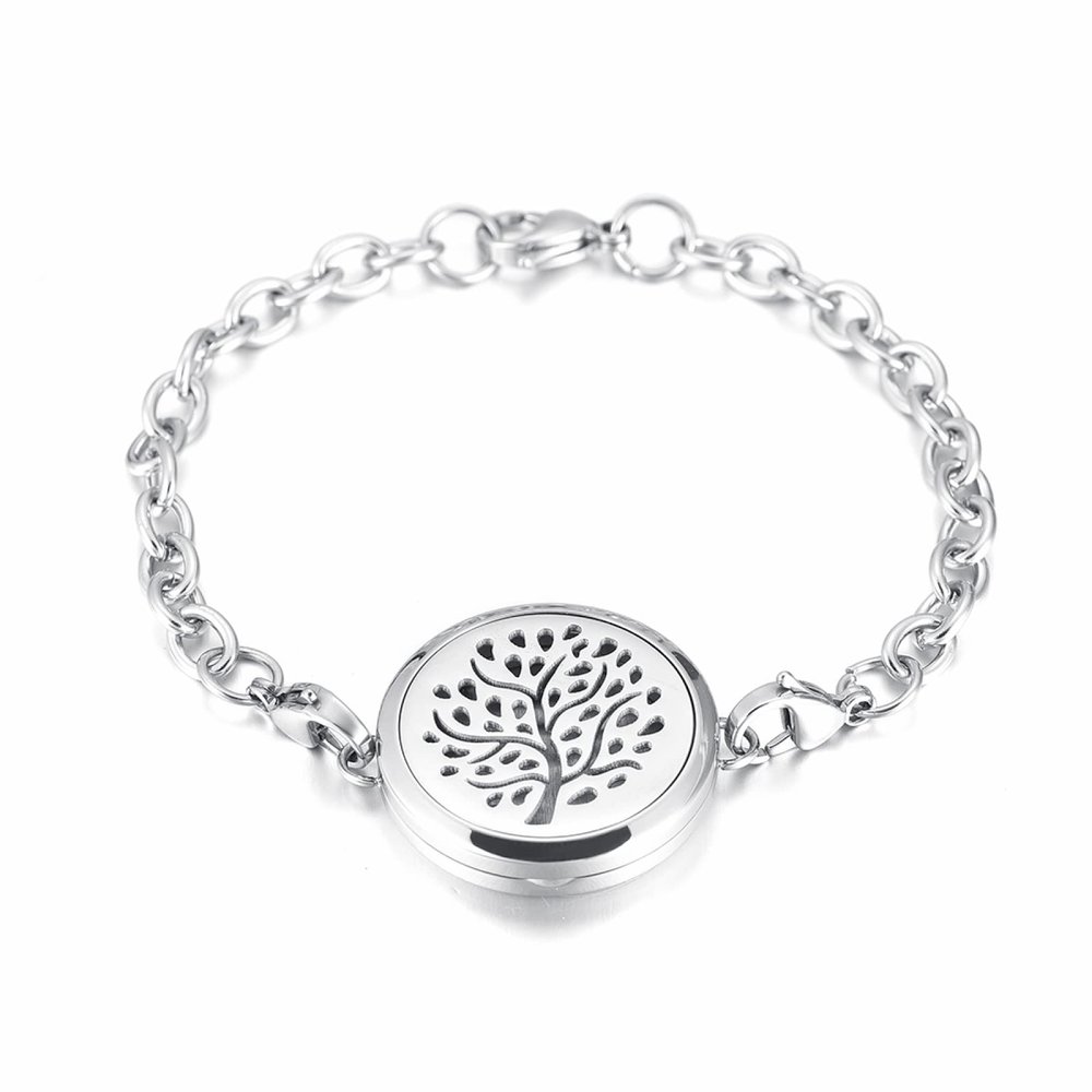 SHEIL Life Tree Essential Oil Diffuser Locket Bracelet Stainless Steel Aromatherapy Perfume Bangle&Bracelet Women&Men