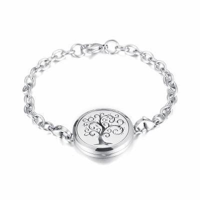 SHEIL Free Pads 30mm Round Essential Oil Diffuser Pendant with 8 Inch Link Chain Bracelet for Women and Men