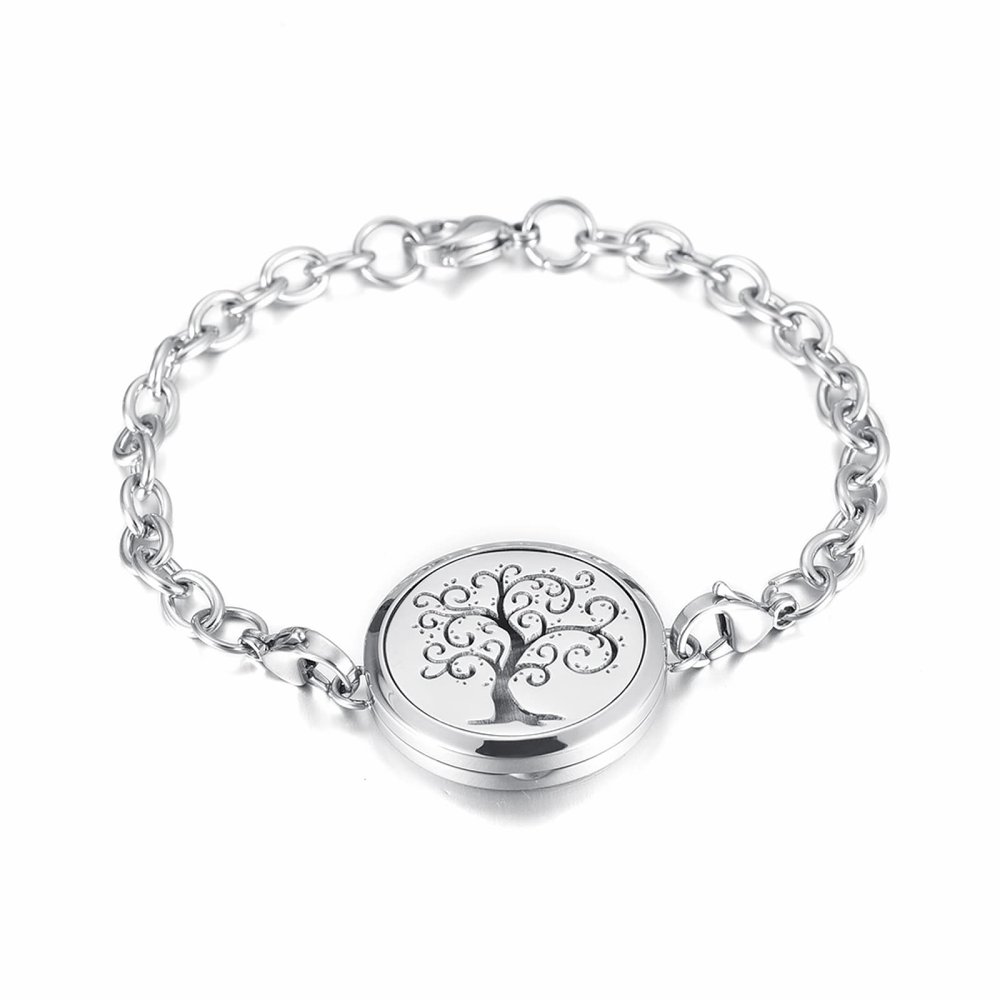 SHEIL Free Pads 30mm Round Essential Oil Diffuser Pendant with 8 Inch Link Chain Bracelet for Women and Men