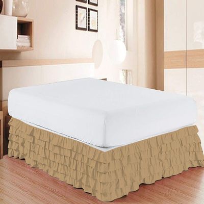 RICO BEDDING Multi-Ruffle Bed Skirt -100% Cotton Multi Ruffle Bed Skirt Soft & Silky Feel - Elastic Dust Ruffles with Platform 21" Drop - Wrinkle and Fade Resistant (Short Queen, Taupe)