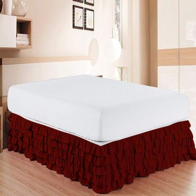 RICO BEDDING Multi-Ruffle Bed Skirt -100% Cotton Multi Ruffle Bed Skirt Soft & Silky Feel - Elastic Dust Ruffles with Platform 21" Drop - Wrinkle and Fade Resistant (Twin XL, Burgundy)