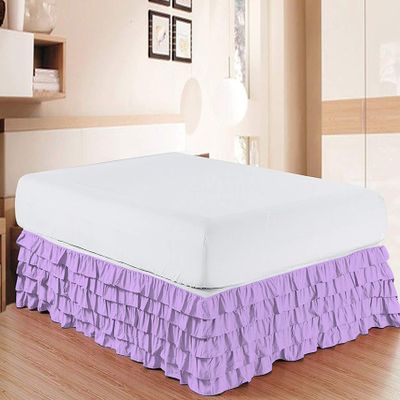 RICO BEDDING Multi-Ruffle Bed Skirt -100% Cotton Multi Ruffle Bed Skirt Soft & Silky Feel - Elastic Dust Ruffles with Platform 21" Drop - Wrinkle and Fade Resistant (Twin XL, Lilac)