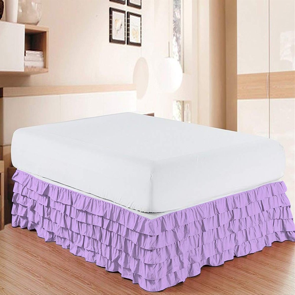 RICO BEDDING Multi-Ruffle Bed Skirt -100% Cotton Multi Ruffle Bed Skirt Soft & Silky Feel - Elastic Dust Ruffles with Platform 21" Drop - Wrinkle and Fade Resistant (Twin XL, Lilac)