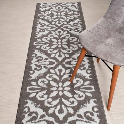 Custom Length, Non Slip Modern Mahal Carpet Runner Rug Mat for Entry Hallway Kitchen Laundry, 26 inch x 40 feet, Grey