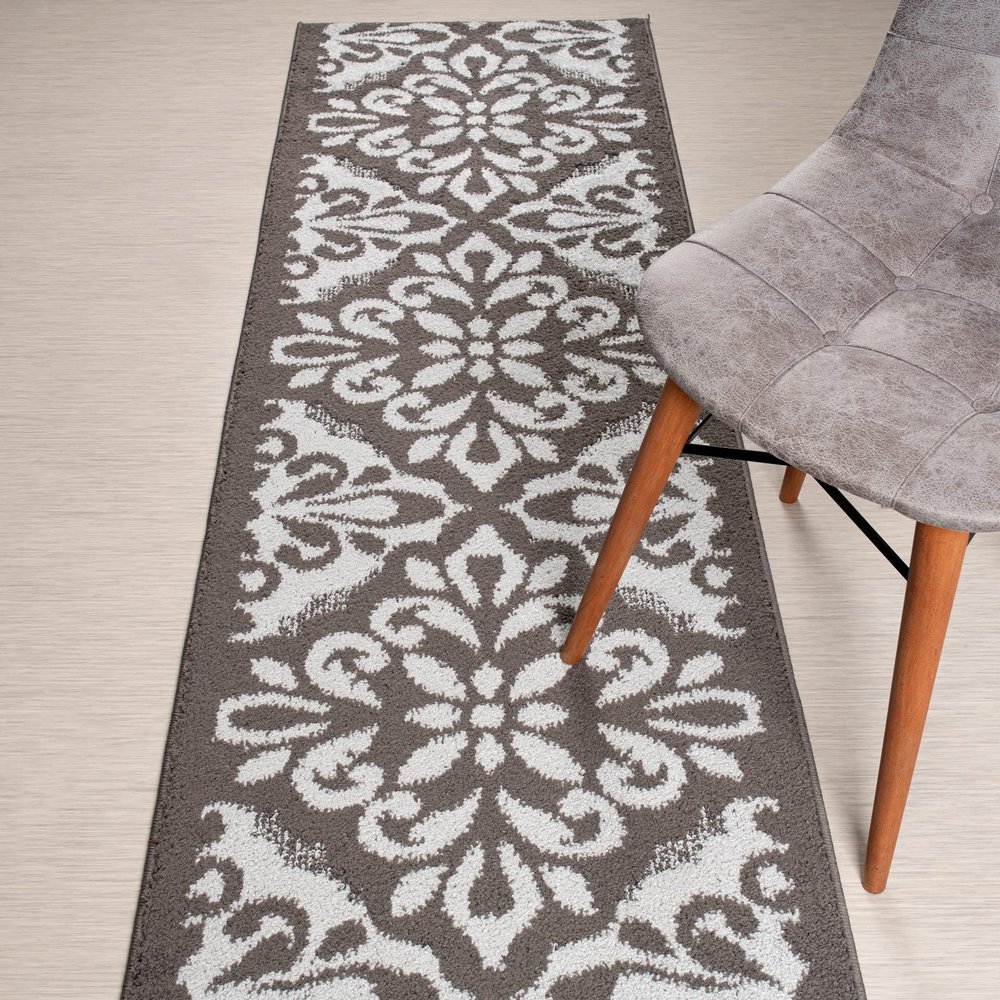 Custom Length, Non Slip Modern Mahal Carpet Runner Rug Mat for Entry Hallway Kitchen Laundry, 26 inch x 40 feet, Grey