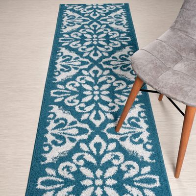 Custom Length, Non Slip Modern Mahal Carpet Runner Rug Mat for Entry Hallway Kitchen Laundry, 26 inch x 40 feet, Blue