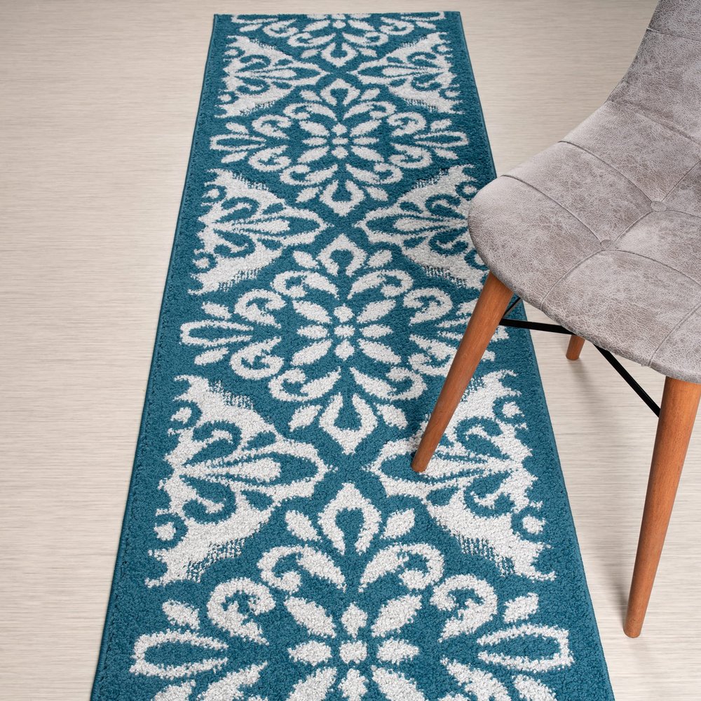 Custom Length, Non Slip Modern Mahal Carpet Runner Rug Mat for Entry Hallway Kitchen Laundry, 26 inch x 40 feet, Blue