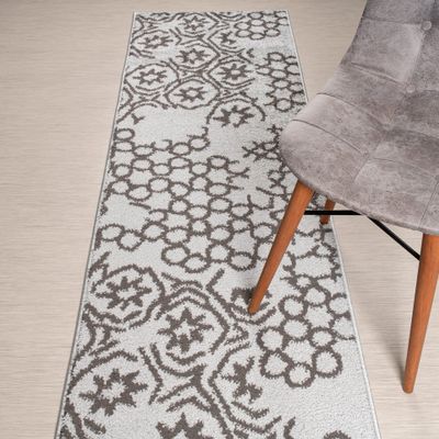 Custom Length, Non Slip Modern Abstract Carpet Runner Rug Mat for Entry Hallway Kitchen Laundry, 26 inch x 40 feet, Silver