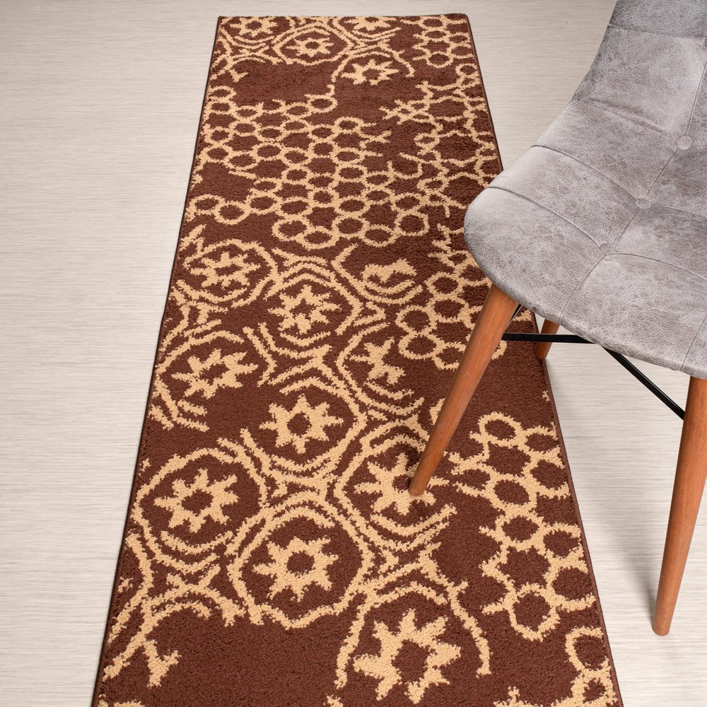 Custom Length, Non Slip Modern Abstract Carpet Runner Rug Mat for Entry Hallway Kitchen Laundry, 26 inch x 40 feet, Brown