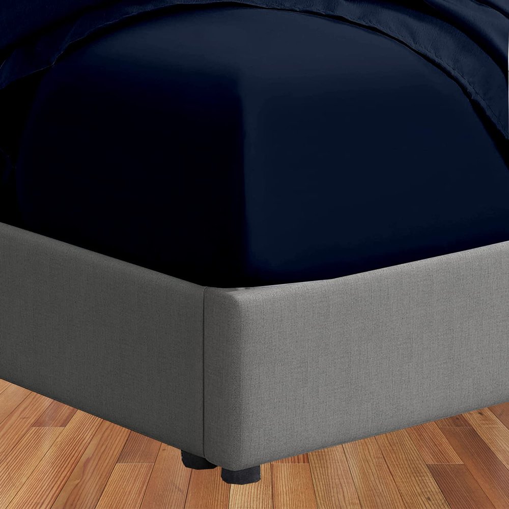 100% Cotton King Fitted Sheet, Long - Staple Combed Pure Natural Cotton Sheet, Soft & Silky Sateen Weave (Navy Blue,King Fitted)