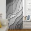Abstract Geometric Art Semi Sheer Curtains Drapes for Living Room,Bedroom,French Doors Window 72 Inches Long,Modern Ombre Grey White Ocean Seawaves Rod Pocket Chiffon Curtain Drapery Voile Draperies view 1