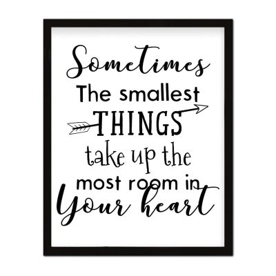 Country Style 16x20in Framed Wood Sign with Classic Quotes Sometimes the Smallest Things Take Up the Most Room in Your Heart Wall Mounted Black Frame Wooden Plaque for Farmhouse Porch Wall Decor