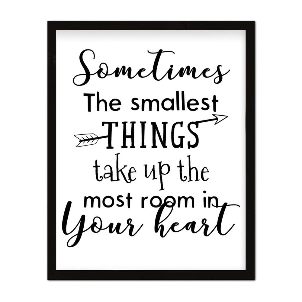 Country Style 16x20in Framed Wood Sign with Classic Quotes Sometimes the Smallest Things Take Up the Most Room in Your Heart Wall Mounted Black Frame Wooden Plaque for Farmhouse Porch Wall Decor