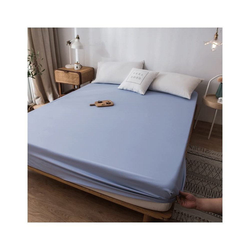 100% Waterproof Mattress Protector Small Double Queen King Super King Microfiber Fabric Cooling Mattress Pad Cover Fitted Sheet Style Deep Pocket 11" (Color : Light Blue, Size : 150x200+28cm)