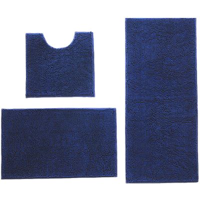 apott 3 Pieces Bathroom Rug Set with Toilet U-Shaped Mats Non Slip Bath Carpets for Toilet Bathtub Bedroom Kitchen Navy Blue