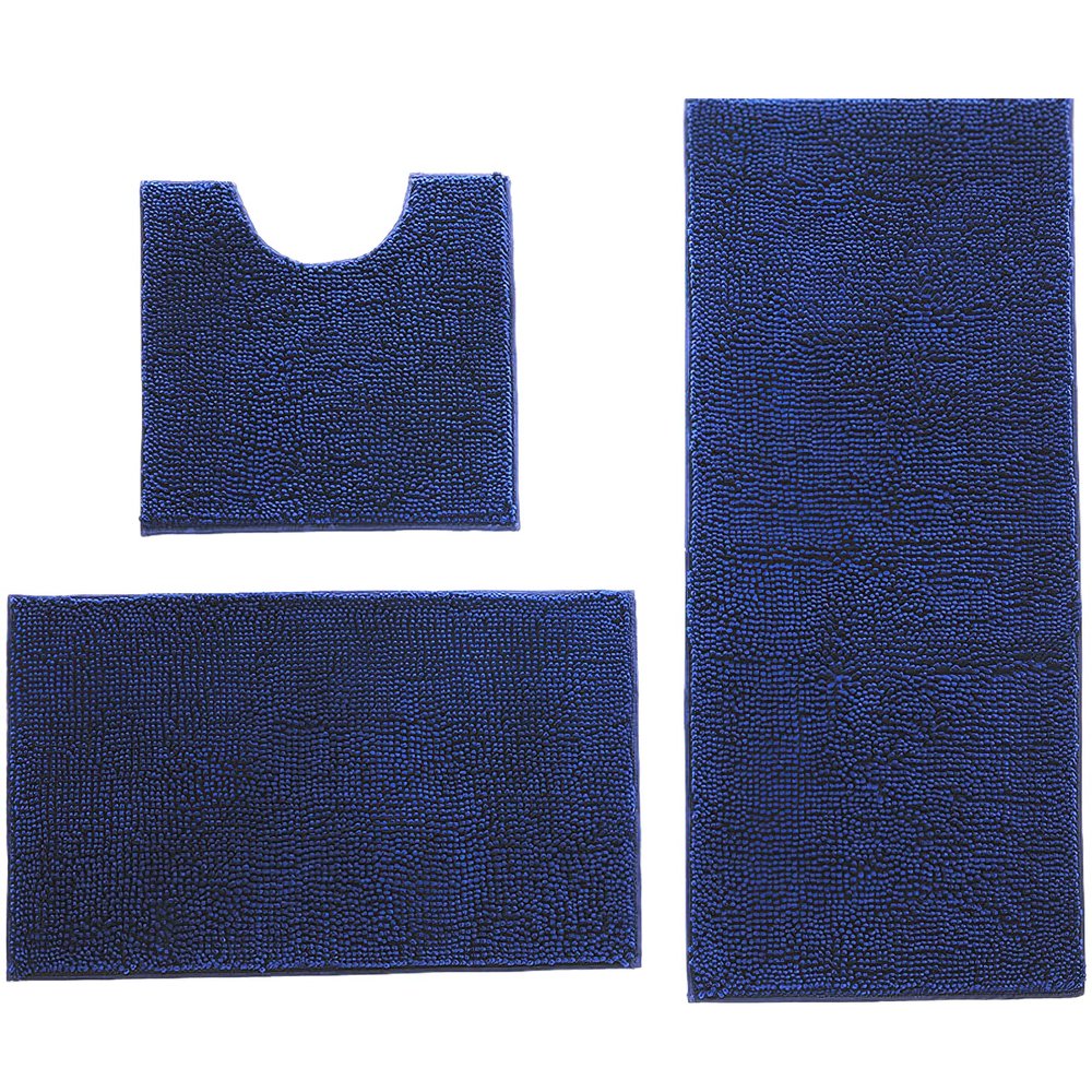apott 3 Pieces Bathroom Rug Set with Toilet U-Shaped Mats Non Slip Bath Carpets for Toilet Bathtub Bedroom Kitchen Navy Blue