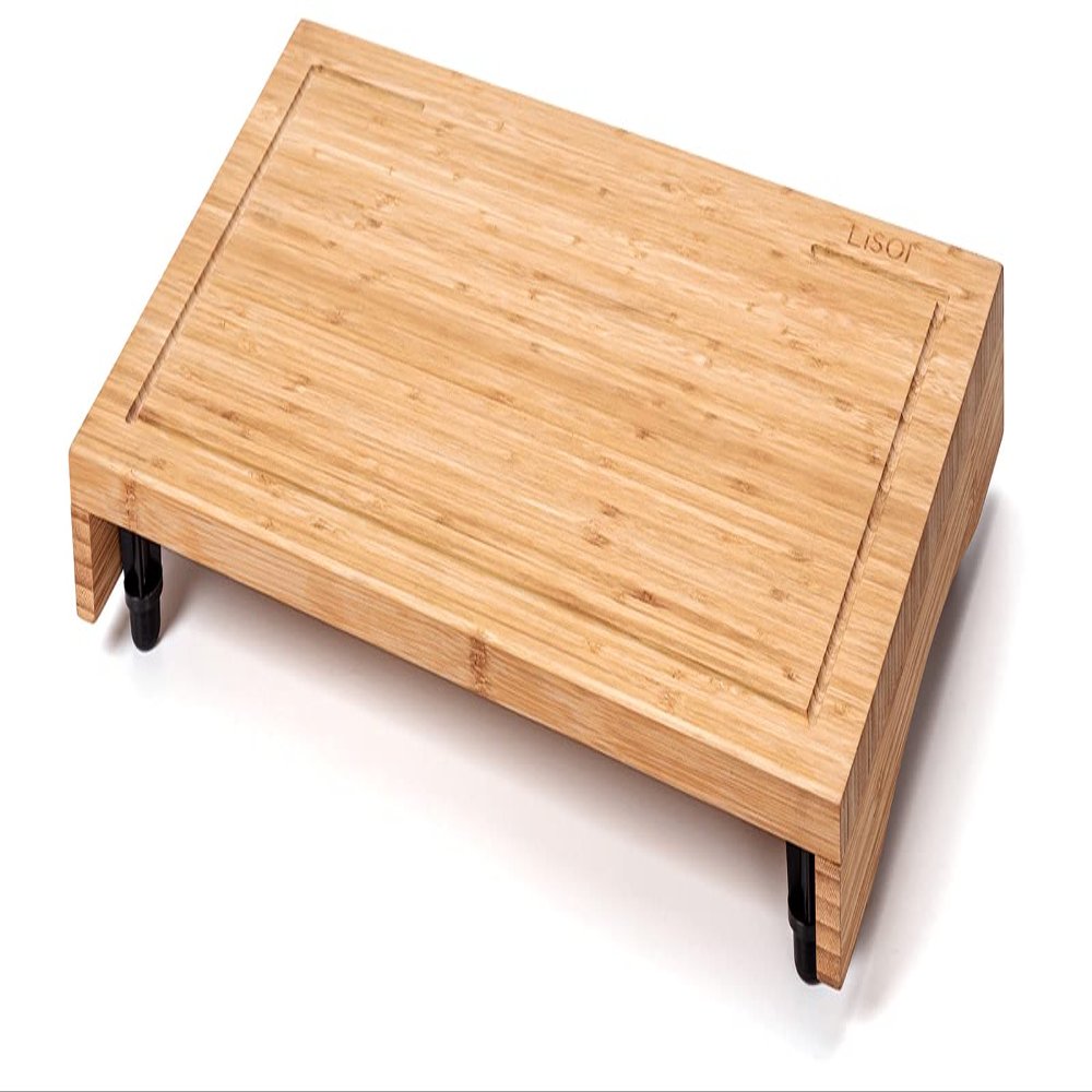 Bamboo Stovetop Cover&Countertop Cutting Board with Adjustable Legs, Dual-purpose Chopping Board for Electric Stove Burner, Workspace Block Cover for RV Camping Camper Gas