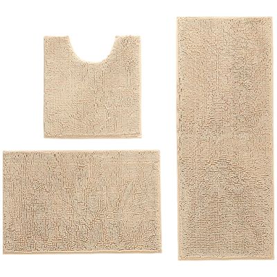 apott 3 Pieces Bathroom Rug Set with Toilet U-Shaped Mats Non Slip Bath Carpets for Toilet Bathtub Bedroom Kitchen Beige