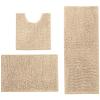 apott 3 Pieces Bathroom Rug Set with Toilet U-Shaped Mats Non Slip Bath Carpets for Toilet Bathtub Bedroom Kitchen Beige view 1