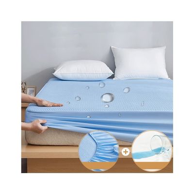 100% Waterproof Mattress Protector Cotton Mattress Pad Cover Quilted Fitted with Deep Pocket up to 11.81" Depth Single Twin Small Double Queen Super King (Color : Blue, Size : 180x200+30cm)