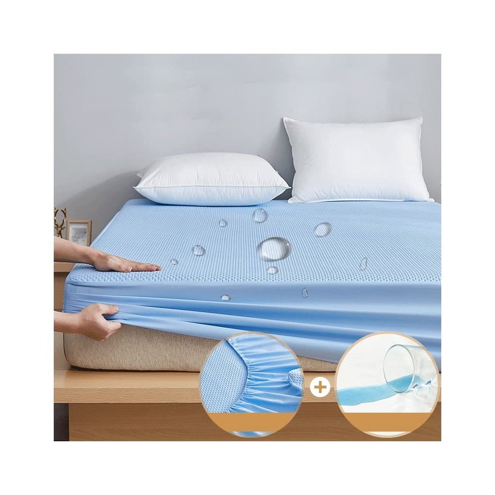 100% Waterproof Mattress Protector Cotton Mattress Pad Cover Quilted Fitted with Deep Pocket up to 11.81" Depth Single Twin Small Double Queen Super King (Color : Blue, Size : 180x200+30cm)