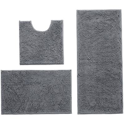 apott 3 Pieces Bathroom Rug Set with Toilet U-Shaped Mats Non Slip Bath Carpets for Toilet Bathtub Bedroom Kitchen Dark Grey