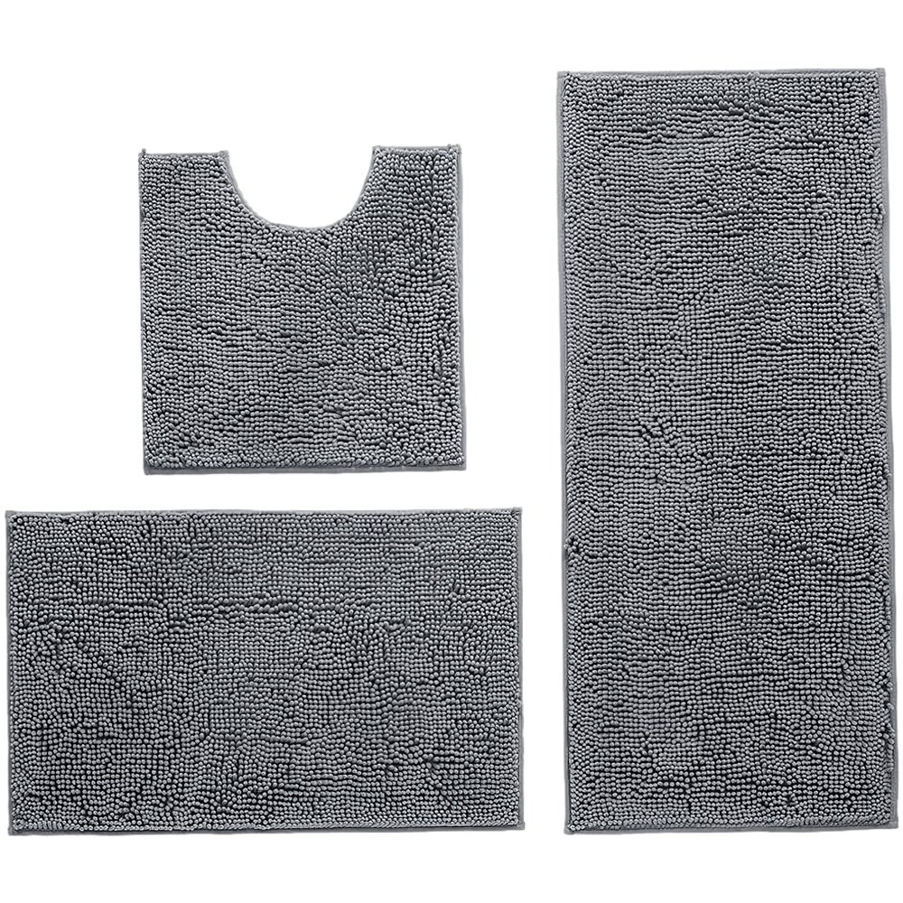 apott 3 Pieces Bathroom Rug Set with Toilet U-Shaped Mats Non Slip Bath Carpets for Toilet Bathtub Bedroom Kitchen Dark Grey