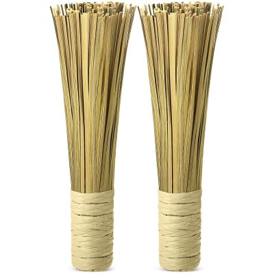 2 Pcs 12 Inches Bamboo Wok Brush Bamboo Kitchen Cleaning Brush Pot Scraper Scrubber Dish Pan for Cooking Skillet Grill Utensils Scrubbing