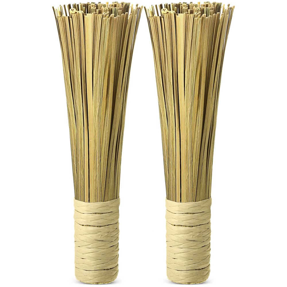 2 Pcs 12 Inches Bamboo Wok Brush Bamboo Kitchen Cleaning Brush Pot Scraper Scrubber Dish Pan for Cooking Skillet Grill Utensils Scrubbing