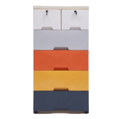 5 Tier Plastic Type Drawers Dresser Storage Cabinet Stackable Multifunction Vertical Clothes Storage Tower Children Clothing Organizer for Hallway Entryway Bedroom Home Furniture (Morandi Color)
