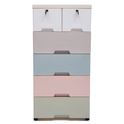 5 Tier Plastic Type Drawers Dresser Storage Cabinet Stackable Multifunction Vertical Clothes Storage Tower Children Clothing Organizer for Hallway Entryway Bedroom Home Furniture (Macaron Color)