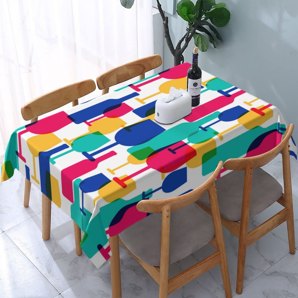 100% Polyester Cocktail Glasses and Wine Bottles Tablecloths, Kitchen Tablecloths, Rectangular Decorative Tablecloths, Washable Tablecloths.
