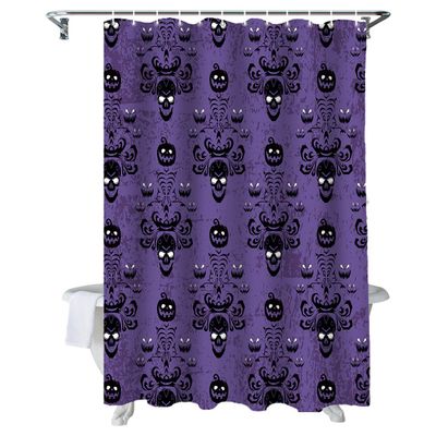 Halloween Shower Curtain for Bathroom Ghost Pumpkin Skull Shower Curtains Set with Hooks Haunted Mansion Purple For Halloween Decoration Bath Curtains Sets Polyester Waterproof Stall Long Size 48"x72"