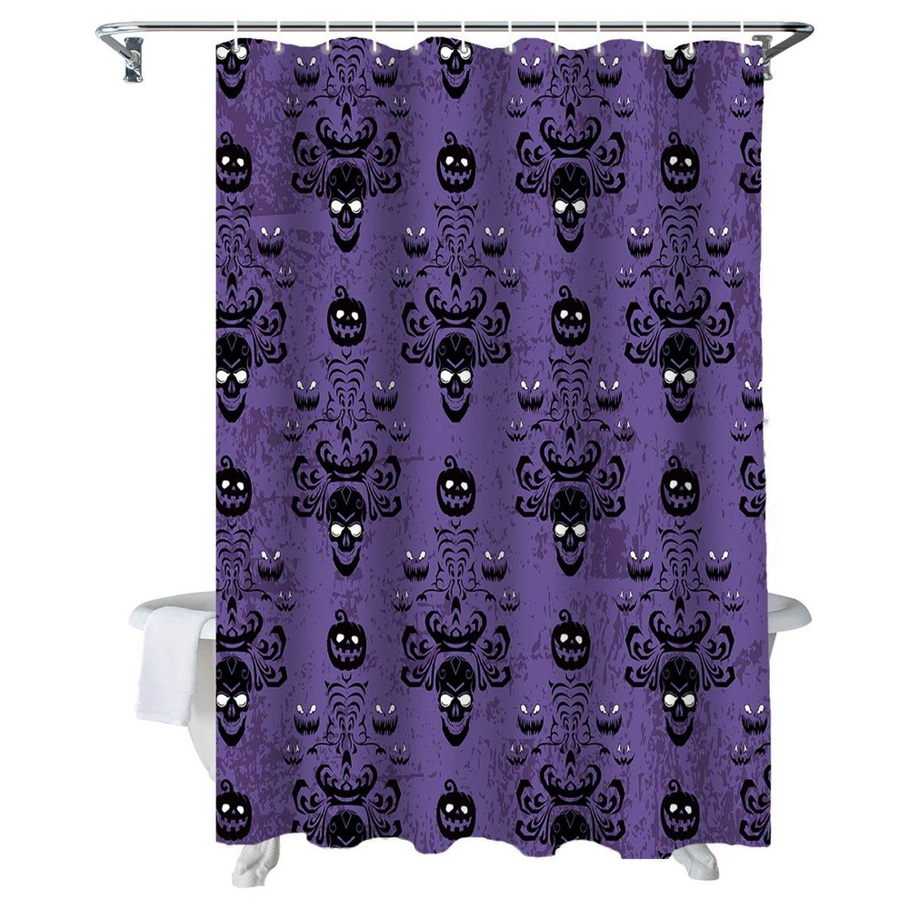 Halloween Shower Curtain for Bathroom Ghost Pumpkin Skull Shower Curtains Set with Hooks Haunted Mansion Purple For Halloween Decoration Bath Curtains Sets Polyester Waterproof Stall Long Size 48"x72"