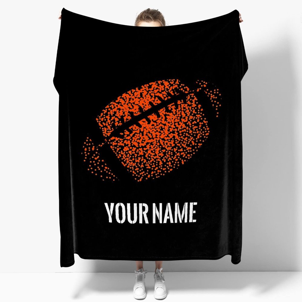 ARAHANT Personalized Football Blanket with Name for Girl and Boy, Custom Football Custom Text Throw Blanket, Good Birthday Gift, 120" x 90" for Family