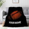 ARAHANT Personalized Football Blanket with Name for Girl and Boy, Custom Football Custom Text Throw Blanket, Good Birthday Gift, 120" x 90" for Family view 2