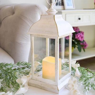 6PCS LED Decorative Lanterns, Kate Aspen White Vintage Rustic Home Dcor Lantern Tabel Centerpiece for Wedding, Bridal Shower, Anniversary Party - Manchester
