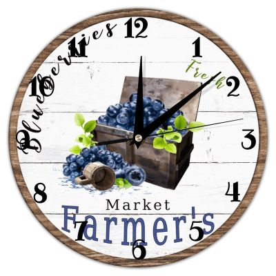 Modern Round Wall Clock Fresh Blueberry Farmer's Market PVC Wall Clocks for Kitchen, Office, Retro Hanging Clock, 12 Inches