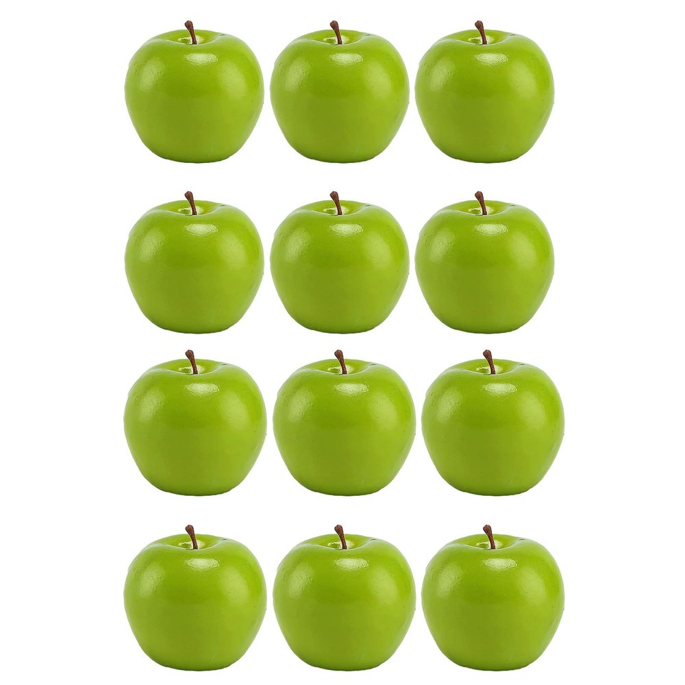 12Pcs Artificial Apples, Faux Foam Plastic Green Apples, Decorative Artificial Fruits Simulation Fruit for Home Kitchen Restaurant Office Wedding Party Decor Photo Props