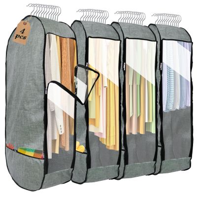 4PCS Garment Bags for Hanging Clothes,Chakera Large Breathable Garment Bag for Closet Storage with 10Gusseted,Clear Clothing Storage Garment Cover for Dress Sweater with Double Zipper,Grey