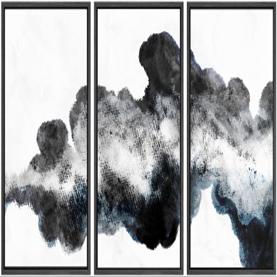 SIGNWIN Framed Canvas Print Wall Art Set Dark Black Smoke Geometric Waves Abstract Shapes Illustrations Modern Art Decorative Nordic Zen Chic for Living Room, Bedroom, Office - 16"x24"x3 Black