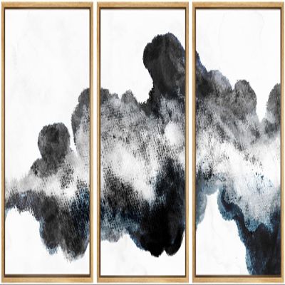 SIGNWIN Framed Canvas Print Wall Art Set Dark Black Smoke Geometric Waves Abstract Shapes Illustrations Modern Art Decorative Nordic Zen Chic for Living Room, Bedroom, Office - 16"x24"x3 Natural