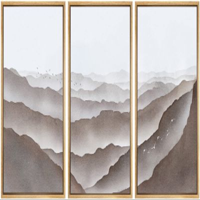 SIGNWIN Framed Canvas Print Wall Art Set Pastel Brown Mountain Range Horizon Nature Wilderness Illustrations Modern Art Decorative Nordic Abstract for Living Room, Bedroom, Office - 16"x24"x3 Natural