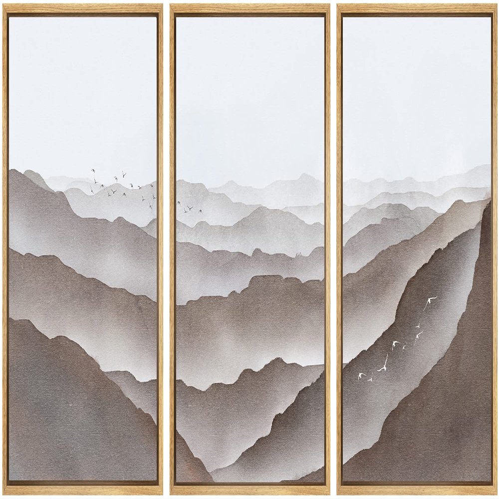 SIGNWIN Framed Canvas Print Wall Art Set Pastel Brown Mountain Range Horizon Nature Wilderness Illustrations Modern Art Decorative Nordic Abstract for Living Room, Bedroom, Office - 16"x24"x3 Natural
