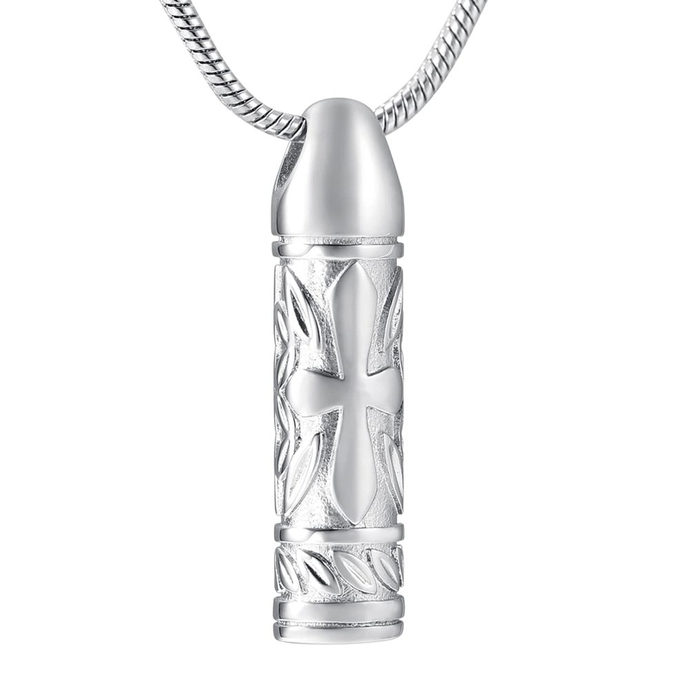 SHEIL Cremation Jewelry for Ashes Cross Tube Stainless Steel Memorial Keepsake Pendant Urn Necklace for Pet/Human Ashes